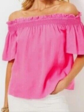 Lilly Pulitzer Womens AURA Pink Leanne Off-Shoulder Top